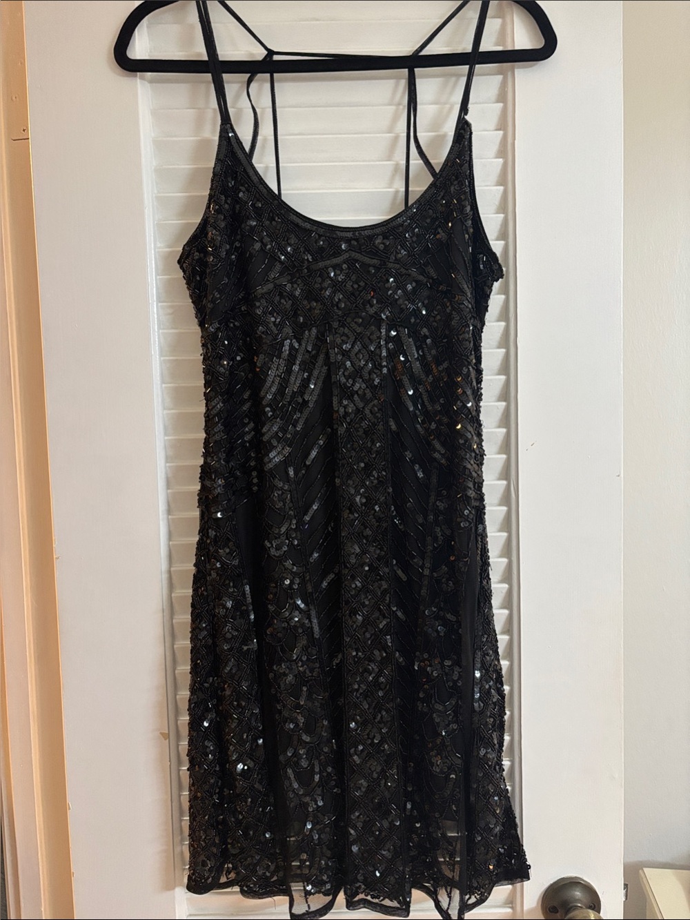 Black Beaded Spaghetti-Strap Mini Dress